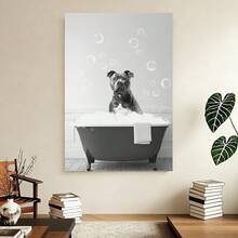 Con marco 1 Pieza de Arte en Lienzo Enmarcado de Pit Bull para Baño - Decoración de Pared Divertida de Perro en la Bañera, Decoración Humorística para Sala y Dormitorio, Regalo Ideal, Decoración para Baño - Enmarcado - Ver 4
