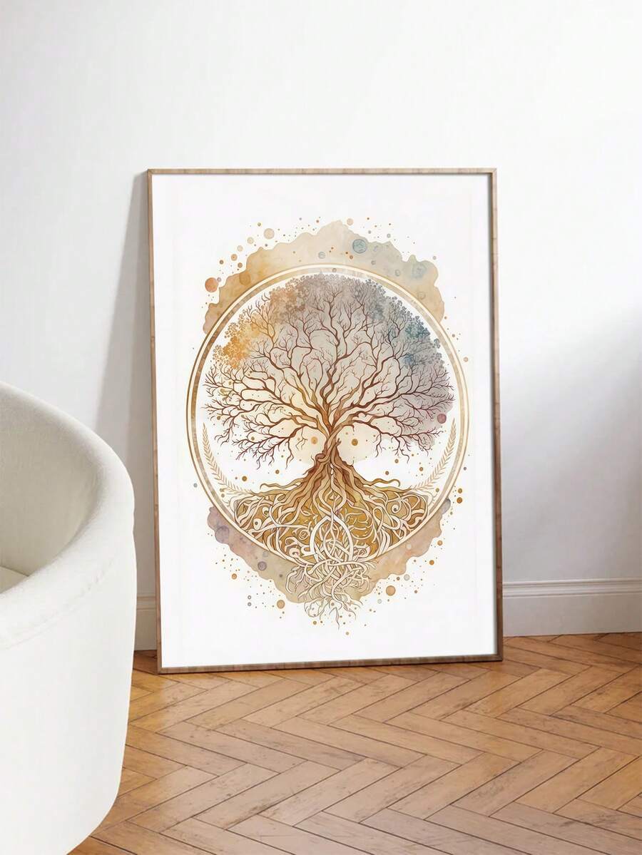 Tranh treo tường hình cây sự sống - Trang trí tâm linh, yoga và tư duy tích cực, điểm nhấn vàng, tranh không khung, thích hợp cho nhà cửa, văn phòng, phòng thiền, phòng tập yoga, tranh canvas có vân, trang trí nhà theo phong cách Zen. - Nhiều màu - Xem 1