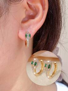 1 Pair Women's Earrings, Minimalist Delicate Synthetic Zirconia Hoop Earrings, Unique Design Versatile Earrings - Earrings - View 9