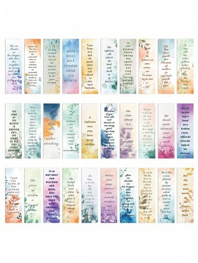 30pcs/Set 30 Styles Watercolor English Bookmarks, Minimalist Aesthetic Small Cards, Reading Markers, Creative Notes, Actual Item May Vary Slightly From Image, Random Assortment