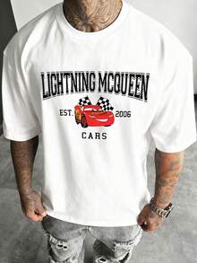 Disney-Retro Racing Style | Lightning McQueen Men's T-Shirt Soft Skin Friendly Loose Fit Daily Versatile Top - trắng - Xem 2