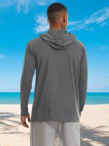 EKLENTSON Men's UPF50+ Hooded T-Shirts Long Sleeve Sun Protection Rash Guard Breathable Lightweight Tee Shirts Outdoor UV Tops - 深灰色 - 查看 3