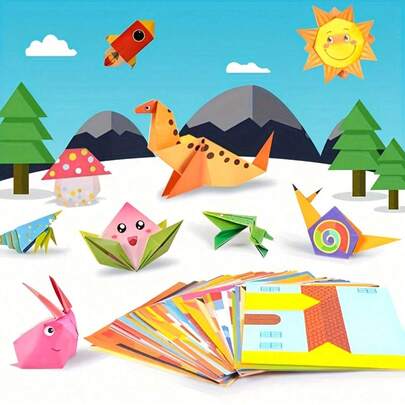 Children's Origami Fun Set, Includes Instructions, 54/108 Sheets, 27/54 Patterns, Arts & Crafts Project, Suitable For Beginner Handicraft, Paper Art, Arts & Crafts Supplies