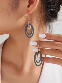 1 Pair Vintage European And American Geometric Round Multi-Layer Tassel Earrings, Suitable For Vacation And Daily Wear - Multicolor - View 1