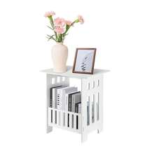Small Side Table | Modern Bedside End Table With Storage Shelf, Coffee Table Lamp Stand For Living Room, Bedroom, Bathroom, Office & Hallway - White - View 2