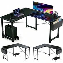 L Shaped Desk, 50 Inch Reversible Computer Desk Corner Gaming Table With CPU Stand & Storage Bag, Sturdy Metal Frame PC Workstation For Home Office - Black - View 1