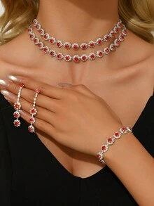 这款优雅百搭的项链、耳环和手链套装，饰有水钻水晶几何流苏，适合女性日常、约会、婚礼、派对、情人节和节日佩戴，也是一份理想的礼物。 - 銀色 - 查看 9