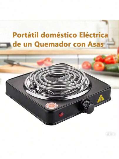 Parrilla Portatil  Electrica 1 Quemador Con Asa Placa Acero Color Negro