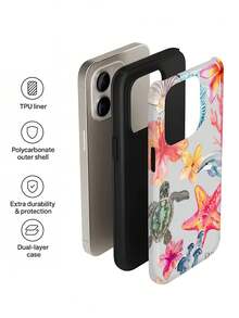 1pc Fashion High-Definition Ocean Life, Star & Flower Pattern Glossy 2-In-1 Phylon Protective Hard Phone Case, Suitable Compatible With Samsung/ 11/12/13/14/15/16/17 Pro Max A13 A14 A15 A16 A17 S25 S24 S23 S22 A55 A56 A34 - Multicolor - View 5