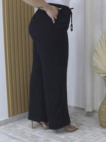 Duna Plus Size Wide-Leg Pants - Black 2 - View 2