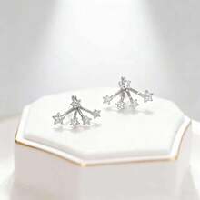 1 Pair Women's Pure Silver Starry Sky Earrings, Luxury Zirconia Inlaid, Fashionable Sparkling, Suitable For Gifts, Parties, Music Festivals, Low Allergy, Christmas Celebration, Fashionable Earrings, Exquisite Craftsmanship, Statement Earrings, Fashionable Earrings, Women's Fashion - Starry Sky Earrings - View 10
