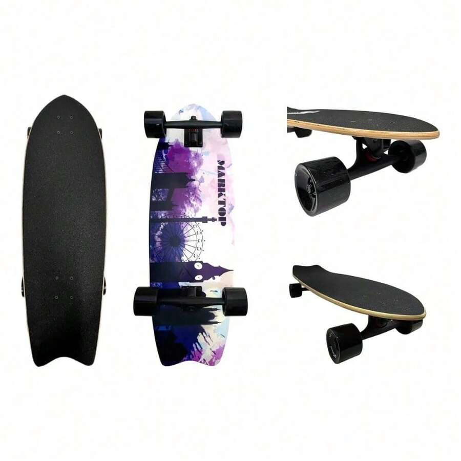 Patineta Longboard Tabla De Madera Juvenil Graffiti 80cm - Negro - Ver 1