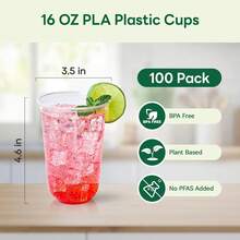With This 100-Pack Of 16oz Compostable Clear Plastic Cold Cups. These , Plant-Based Cups Are Perfect For Serving Juice And Wine At Parties, Weddings, Or For Everyday Use. - 16oz-clear - View 2
