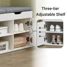 SoBuy FSR96-W, Shoe Rack Shoe Bench Shoe Cabinet With 2 Folding Padded Seats And 2 Doors, W100 X D34 X H48cm - White - View 5