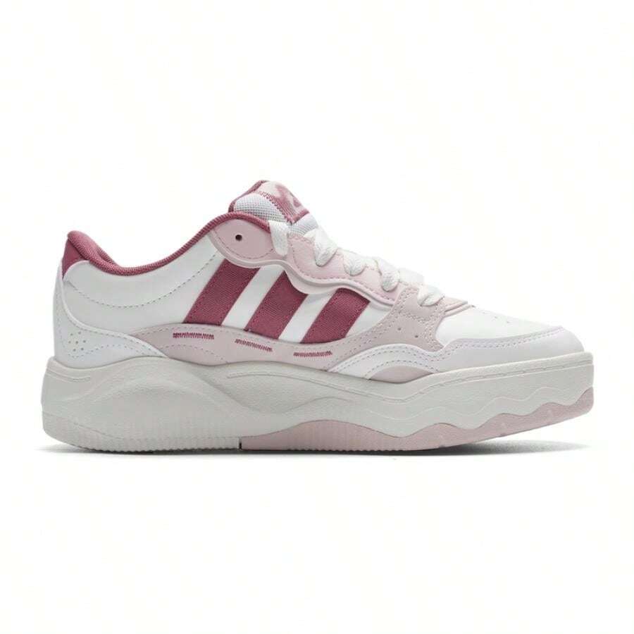 Adidas Giày trượt ván nữ, kiểu dáng thấp cổ thoải mái, giày thể thao nhẹ nhàng tối giản Lite Shuffle dành cho hoạt động ngoài trời KH9028 - Trắng sáng/Đỏ đậm dịu nhẹ/Hồng nhạt - Xem 1