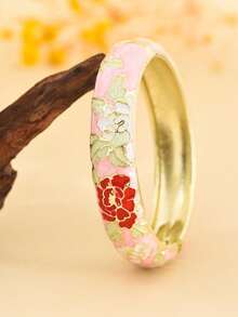 Cloisonne Floral Open Cuff Bracelet, Oil Drop Alloy Bangles, Gifts For All, Various Sizes Available - Enamel Cloisonné Bracelet With Peony Pattern - View 28