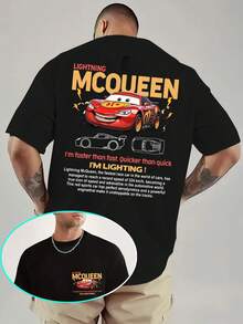 Disney Men's Casual T-Shirt, Cars Lightning McQueen Print, Front & Back Graphic Design, Lightweight Fabric, Ideal For Movie Fans - màu đen - Xem 1