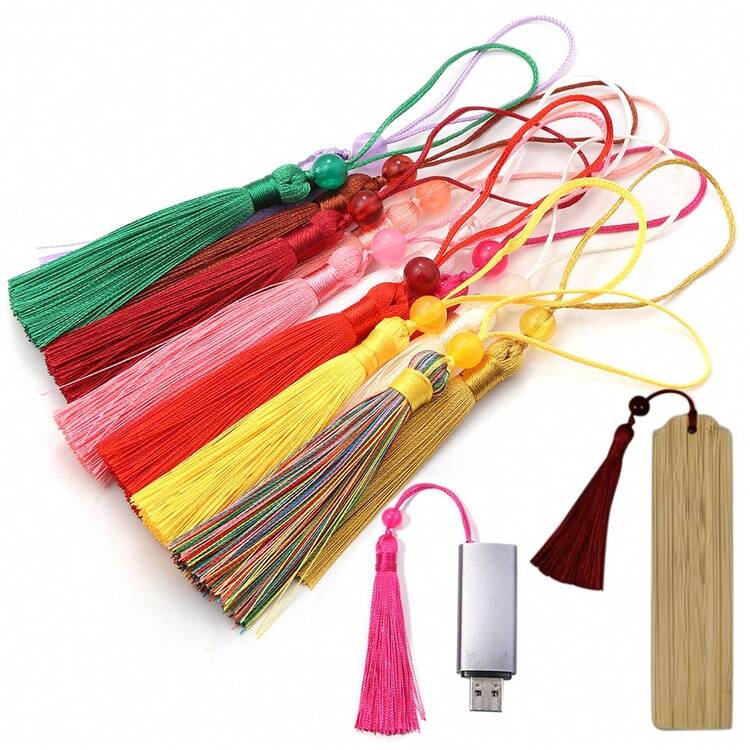 10pcs/Pack Beaded Tassel Pendant, 12cm Colorful Chinese Style Textured Bead Ball Tassel Decor, Suitable For Bookmark, Keychain, Phone Strap, DIY Hanfu Accessories - Beaded Tassels - View 1