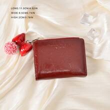 European And American Fashion Butterfly Pearl Wallet, Women Short Bifold Wallet, Lightweight Compact Multi-Card Slots Zipper Coin Purse - Burgundy - View 3