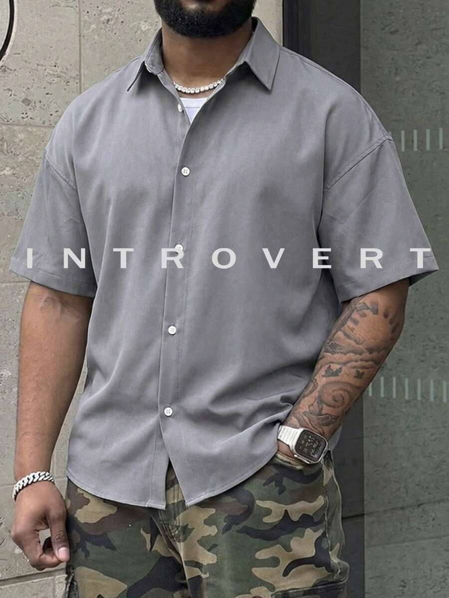 Men's Business Commuting Short Sleeved Shirt, Loose And Versatile, Summer Button Thin Lightweight Top - Dark Grey - View 1