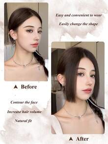 2pcs Women's Long Straight Side Bangs Clip-On Synthetic Hair Extensions, 8 Inch Princess Side Bangs For Daily Use - Multicolor - View 3