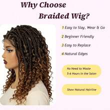 More Beautiful Full Lace Knotless Braided Wig With Curly Ends – 180% Density Handmade Synthetic Lace Front Wig For Women - Dark Brown - View 5