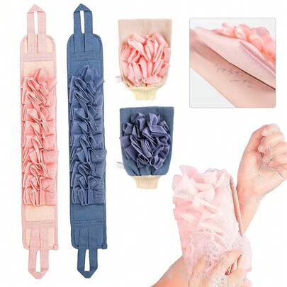 Bộ 2 món cọ tẩy tế bào chết lưng mềm mại và găng tay tắm có dây rút - Làm sạch sâu cho cả nam và nữ, sản phẩm tẩy tế bào chết toàn thân và lưng tối ưu.