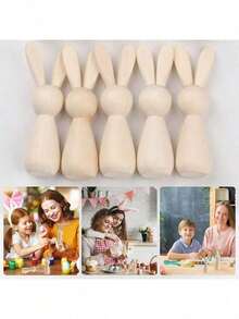 3pcs/9pcs Wooden Rabbit DIY Painting Set, Hand-Painted Craft Decor, Paints, Wooden Rabbits, Brushes, Creative Handmade Supplies, Back To School, Graduation, Party Events, Meaningful Holiday Gifts - Apricot - View 8