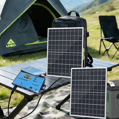 ZGZXSEXHZ 2 لوحة طاقة شمسية محمولة 15 واط، مع حامل، 70A منظم شحن شمسي، إخراج 18 فولت، مناسبة لإضاءة الحديقة والمراقبة والمركبات والهواتف والكاميرات والتخييم ومنازل الحيوانات الأليفة وأنظمة الطاقة الصغيرة الأخرى
