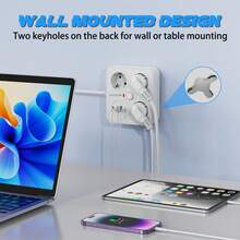 HITRENDS 7-In-1 Rapid Charging Socket Board, 3AC + 4USB (2 Type-C) One-Button Control Switch, Equipped With A Mobile Phone Stand, European Standard, Contact/Overload Protection Function, Wall-Mounted/Desk-Mounted Dual-Purpose Extension Socket - EU E Type Plug(220-240V) - View 9
