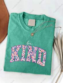 2026 Washed Cotton, Choose Kindness And Wear It On Yourself Printed T-Shirt, High-Quality Batik Cotton Vintage Fashion Brand T-Shirt, Women's T-Shirt, Women's Summer Clothing, Summer T-Shirt, Halloween Christmas Gift, Holiday Gift, White Tops, Valentine's Day Outfit, Mardi Gras, Summer Tops,   For Women, Valentine Outfits For Women, Women Tops, Fairycore, , Elegant Women's Outfits - 寶藍色 - 查看 11
