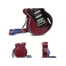 2025 New Creative Retro Micro Guitar Bag, Bass Guitar Asymmetrical Shoulder Bag, Chain And Rivet Decor Color Blocking Wide Strap Unisex Streetwear Bag - 紅色 - 查看 6