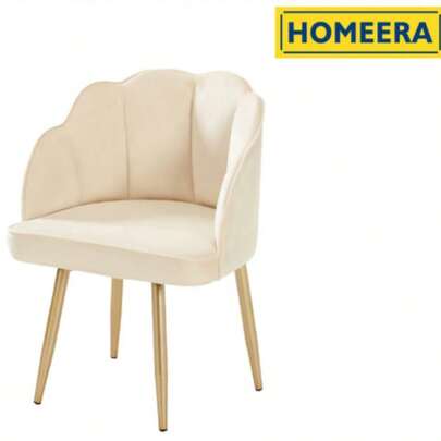 Silla Acolchada Tipo Concha con Patas Metálicas Doradas – Silla Moderna Tapizada para Comedor, Tocador o Sala, Diseño Elegante Color Beige