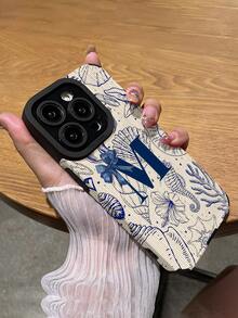 1个简约个性化海洋元素蝴蝶结字母M图案竖条纹仿皮软壳手机保护套，适合作为礼物送给朋友和爱人，兼容苹果 17/17AIR/17PRO/17PROMAX - 彩色 - 查看 5