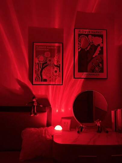 1pc 16-Color Wave Light USB Lamp With Flame Effect & Starry Sky Projection, Touch & Remote Control, Adjustable Multi-Color, Creates Romantic & Cozy Ambiance, Suitable For Bedroom, KTV, Study, Room Atmosphere Light, Projection Lamp, Night Light, Reading Light, Ambient Light