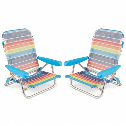  COSTWAY 2 Pack Foldable Beach Chair With Armrests And Carry Strap, Colorful