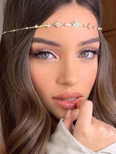 1pc Elegant Boho Square Forehead Head Chain Headband Hair Decoration Fashion Gift Rhinestone Head Chain Princess Jewelry, Bride To Be, Party, Hair Accessories For Women