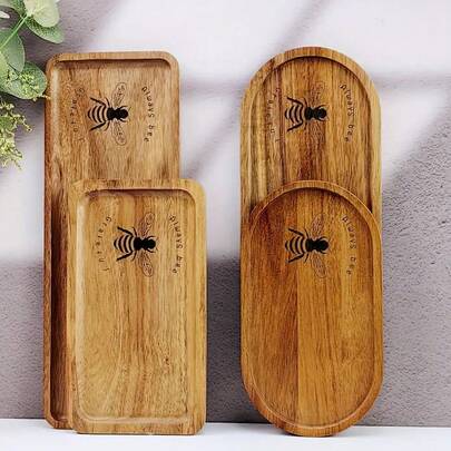 Bandeja de madera con grabado láser - Reutilizable, bandeja decorativa para servir desayuno, café, fruta, pastel y decoración de cocina, ideal para aperitivos, ahorro de espacio, regalo creativo para el Ramadán y la Navidad, forma rectangular