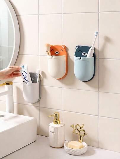 1pc Wall Mounted Storage Box, Suitable For Bathroom Toiletries, Mobile Phones, Air Conditioning Remote Control Storage Boxes, Hangers, And Seamless Installation