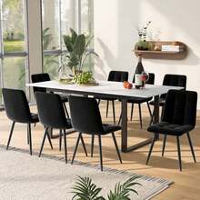 Telescopic Dining Table. 140/180x80x75cm, Metal Iron Legs And Square Tubes (Modern White MDF Top With Marble). - White - View 3