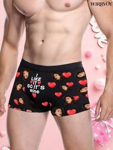 1pc Customized Face Printed Men's Briefs, Personalized Photo Underwear, Customized Face Briefs, Personalized Briefs Gift, Funny Face Briefs, Anniversary Gift, Valentine's Day Gift, Birthday Gift, Wedding Gift, Best Friend Gift, Boyfriend Gift, Husband Gift, Gift For Him - Black - View 3