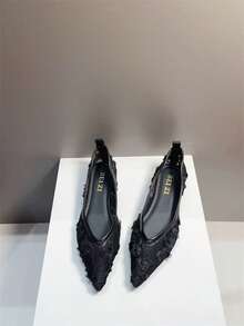 2026春夏新款网纱蕾丝透气尖头凉鞋，精致法式风格，适合搭配连衣裙 - 米色 - 查看 7