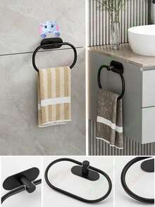 1个黑色哑光毛巾环，壁挂式毛巾架，不锈钢浴室毛巾架，壁挂式毛巾挂钩，银色/金色手巾挂钩，浴室毛巾收纳架，毛巾架，无需钻孔的重型毛巾挂钩，适用于浴室和厨房 - 彩色 - 查看 10