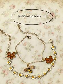 1 Set Cute Bee & Daisy Bracelet 2pcs, Stackable & Detachable - Daisy - View 4