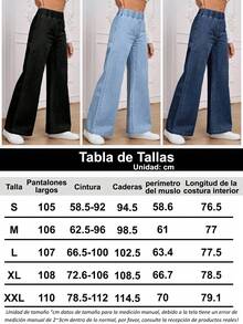 Vaqueros cómodos con cintura elástica para mujer, pantalones de mujer, ropa vaquera de mujer, pantalon de mezclilla dama, wide leg jeans mujer, pantalones minimalistas y modernos de talle medio para mujer, adecuados para actividades al aire libre, desplazamientos diarios, entornos académicos y uso informal diario. - Negro - Ver 6
