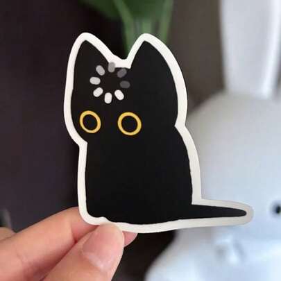 1pc Black Cat Graphic Interesting Motivational Decorative Sticker, Suitable For Children Toys And Stationery