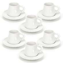 Coffee Cup Set Of 6 With Saucers, 3.5 OZ Ceramic Espresso Cups, Deco Golden Turkish Coffee Cup Gift For Cappuccino, Latte, Cafe Mocha And Tea - trắng - Xem 15