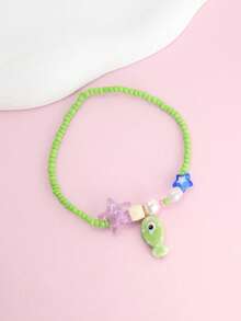 Tobillera con diseño lindo de peces y estrellas de mar al estilo del océano, adecuada para usar en fiestas de playa o para uso diario - Verde - Ver 5