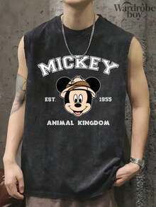 Disney Printed Wash Water Vest,Men's Disney Classic Mickey Pirate-Themed Print Vest,Unisex,High-Quality Pure Cotton  Vest,Suitable For All Seasons, Comfortable And Breathable| Exquisite Design | The Best Choice For Giving Gifts - 黑色 - 查看 3