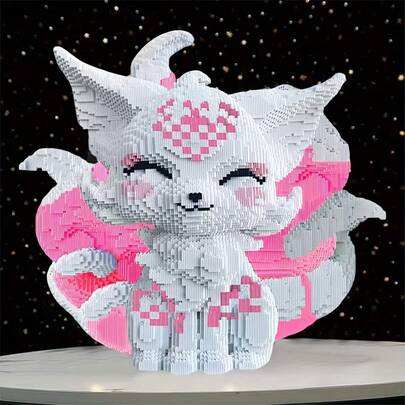 7359pcs Cute Pink Nine-Tailed Fox Building Blocks Set, Interlocking Bricks Series, Handmade 3D Mosaic Puzzle, Suitable For Family Activities And Gatherings Ages 14+